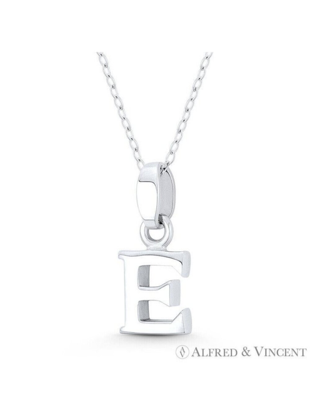 Initial Letter "E" Charm 3D Pendant in .925 Sterling Silver